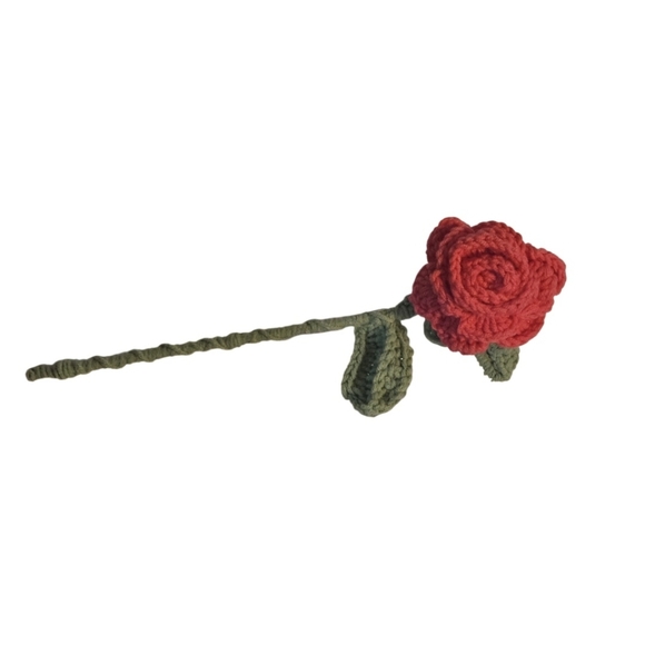 Hand Crafted Soft Red Crochet Rose Faux Floral Shelf Decor Hand Knit Crochet Art - Picture 4 of 17